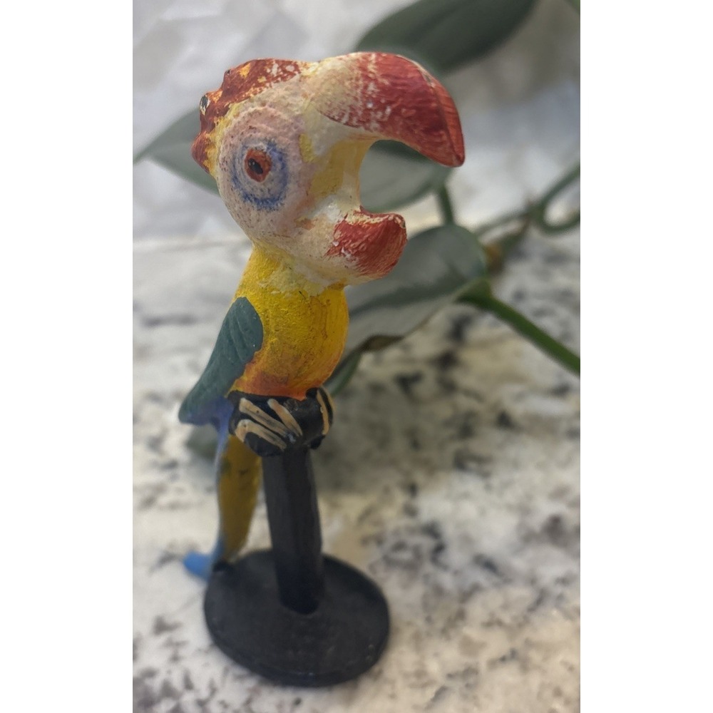 Vintage Cast Iron Parrot Bottle Opener On Stand Hand Painted Barware Island Vibe - Picture 3 of 12
